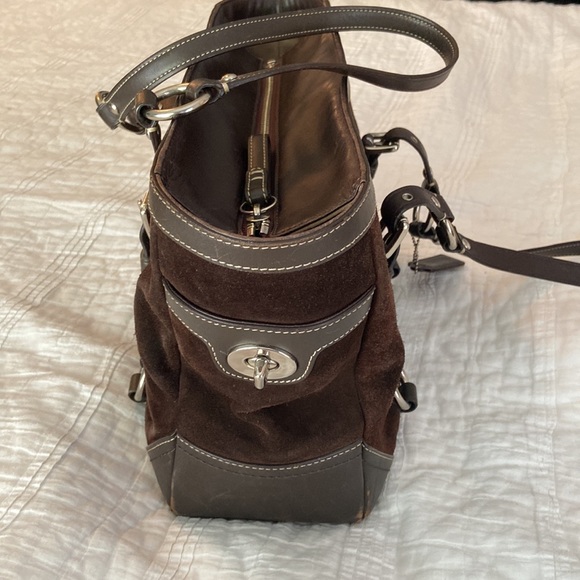Coach Brown Suede and Leather Handbag/Tote - Picture 4 of 11